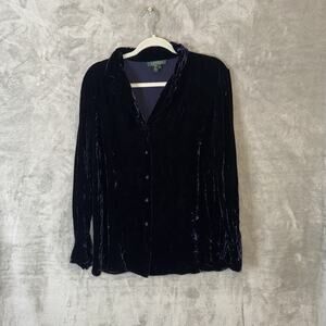 Lauren Ralph Lauren Crushed Velvet Button Up 14W Midnight Blue Gothic Witchy